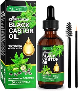 Jamaican Black Castor Oil, Castor Oil Organic Cold Pressed Unrefined, Castor Oil for Body Eyelashes and Eyebrows, Black Castor Oil for Hair Growth, Organic Castor Oil Glass Bottle, 2.02 fl oz