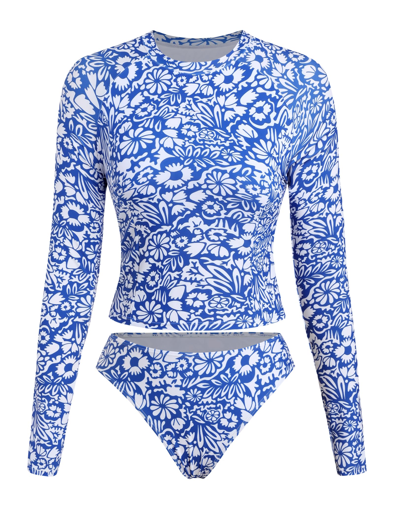 ZAFUL Women Long Sleeve Rash Guard Two Piece Bathing Suit with Briefs