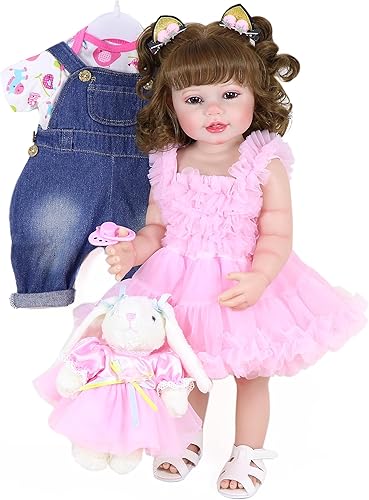 Miniatura 3 de Happy Dance para niña pequeña de 22 pulgadas, 1 muñeca con 2 conjuntos y venas visibles de piel pintada en 3D en la cara y vinilo completo suave con