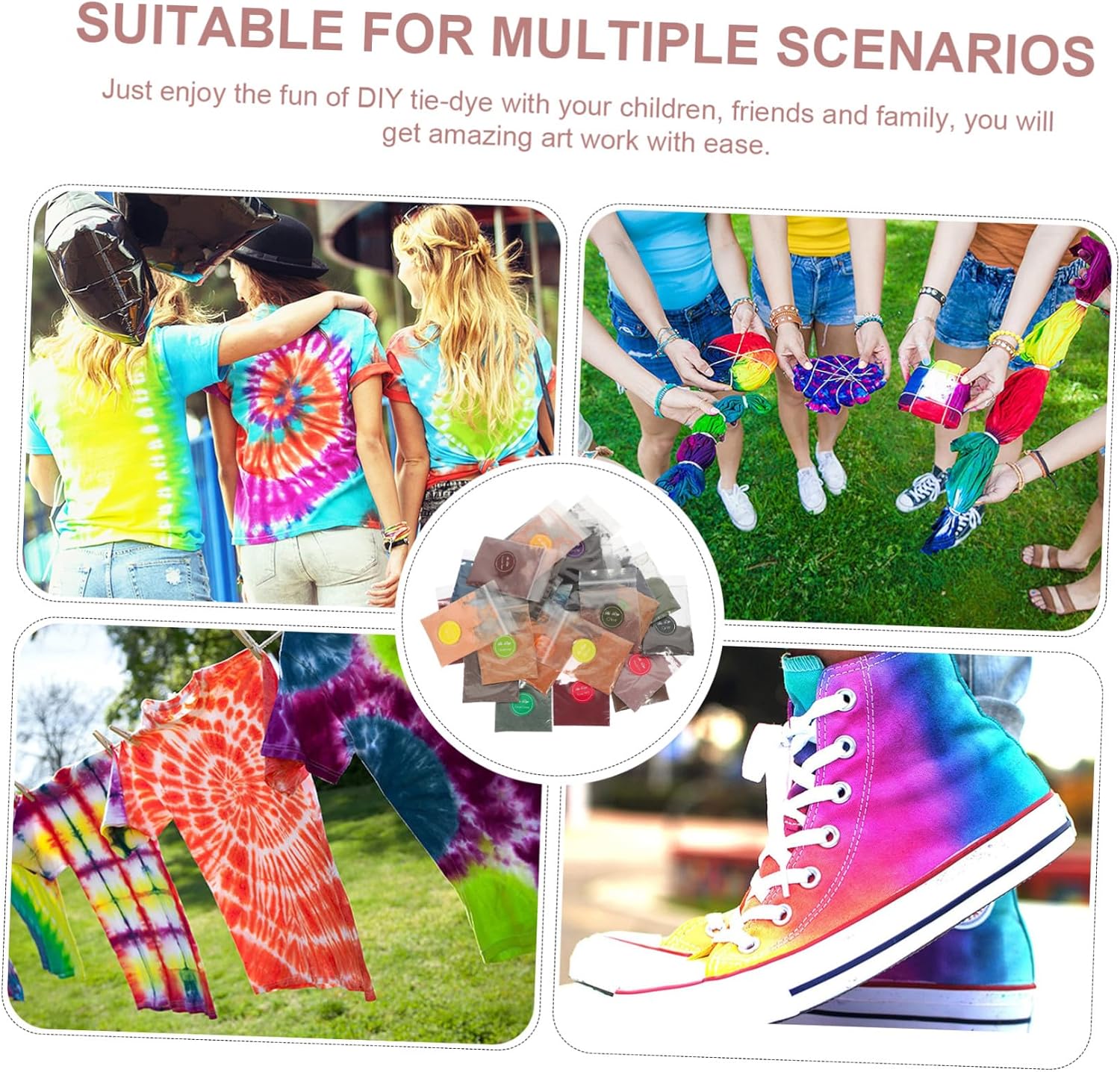 Tie Dye Powder Refill Pack Vibrant Permanent Dye Colors for DIY Tie Dyeing Bright Fabric Suitable for Adults Non-Toxic Bags for Creative Party Crafts and Halloween