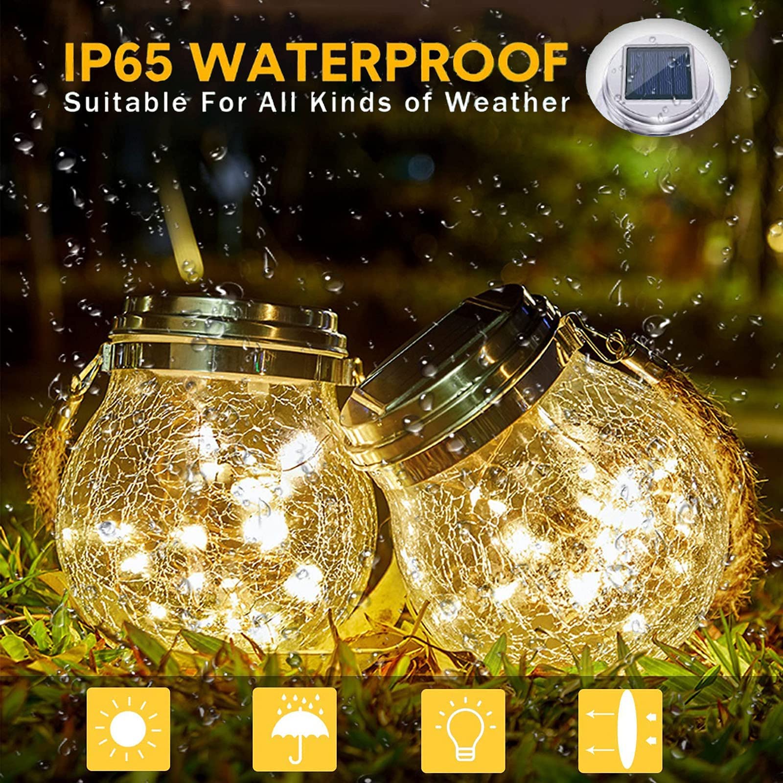 Lanterna Solare Esterno - XRR 30 LEDs 2 Pezzi Lanterne Solari da Esterno di vetro Impermeabile Luci Solari, Sospensione Solare Giardino Decorativa per Gazebo, Patio, Parco, Prato (Bianco Caldo)
