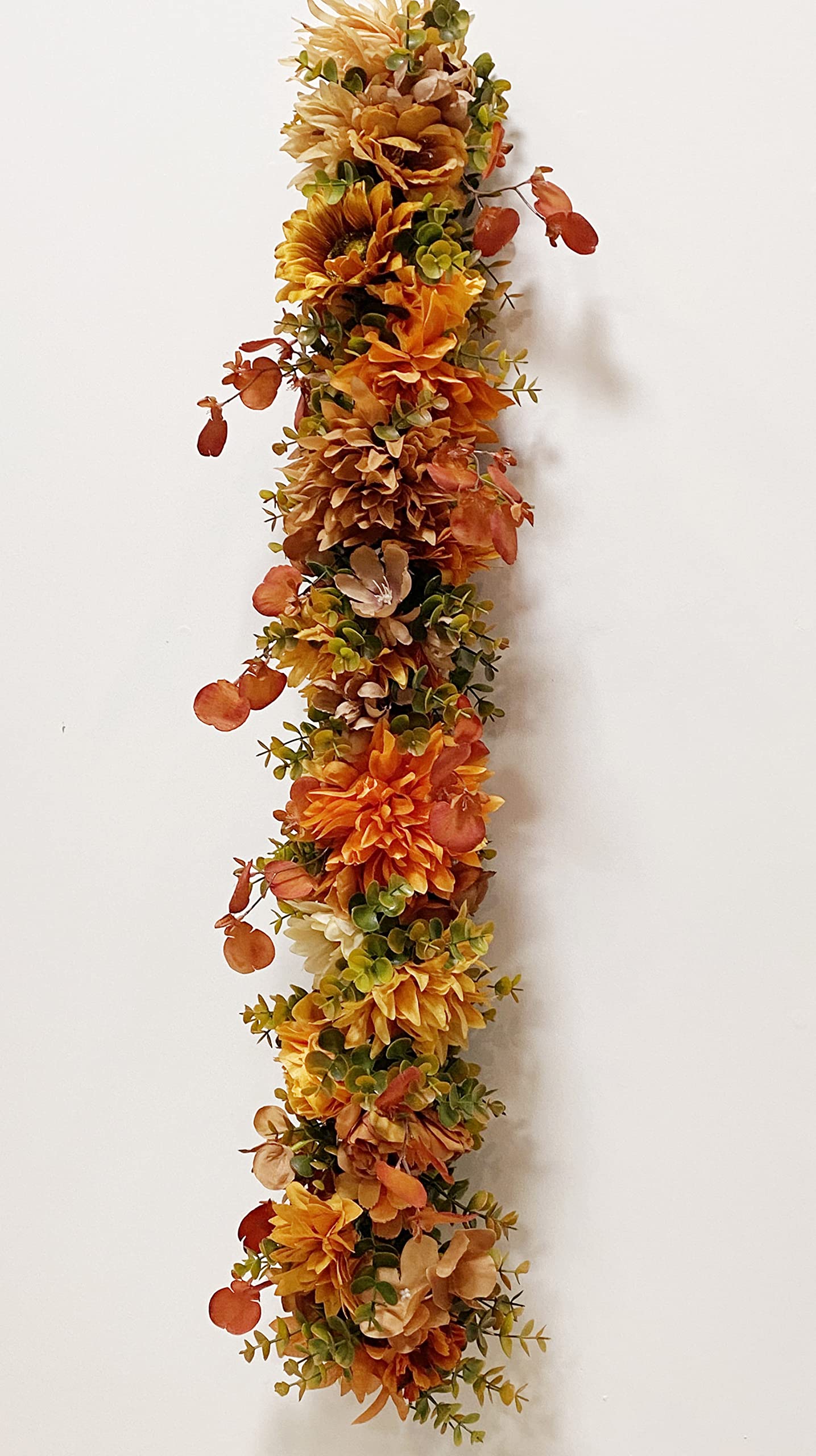 MARTHA&IVAN Eucalyptus Garland Greenery Artificial Eucalyptus Garland Mantle Decor Wedding Decoration(Red Fall+Flowers)