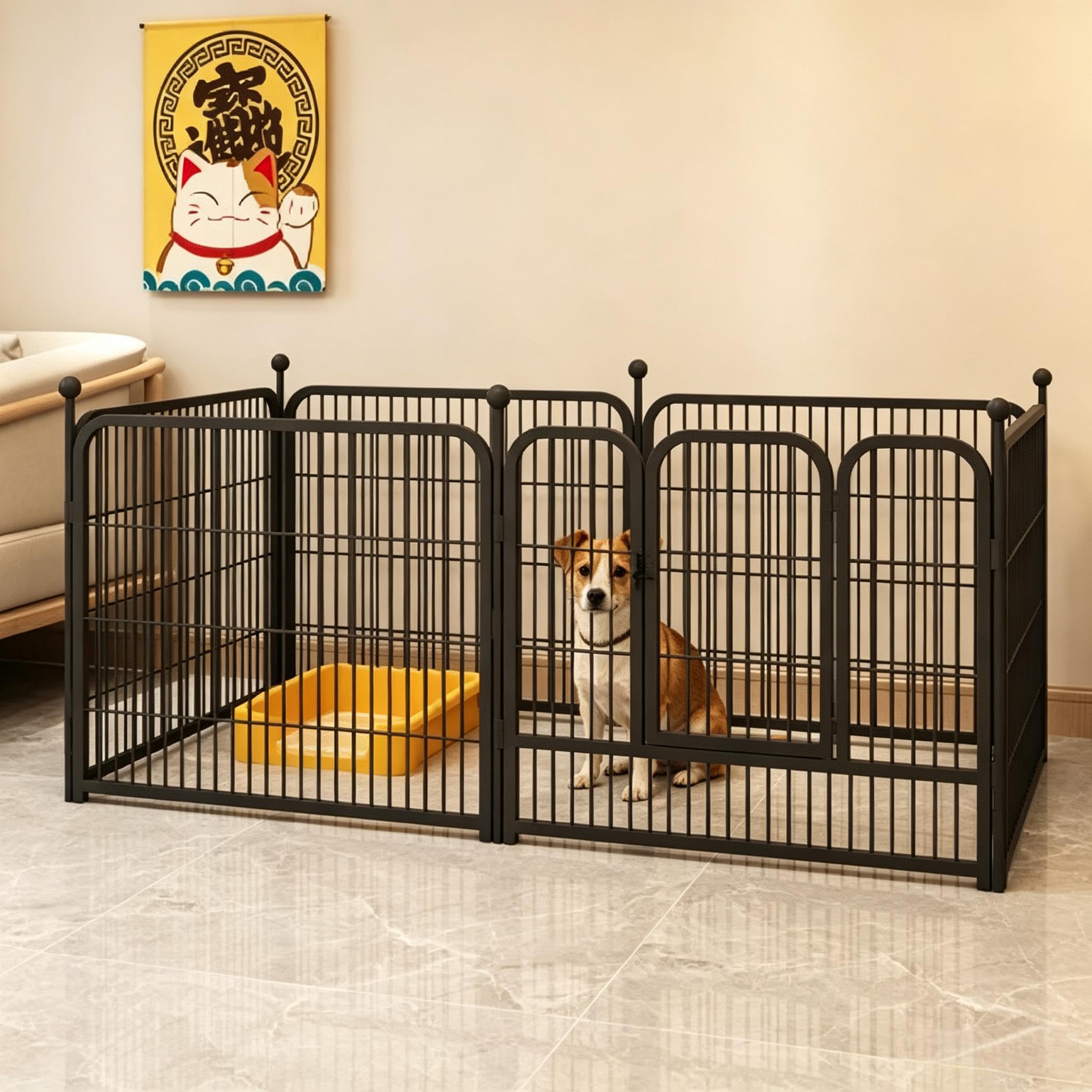 HechoVinen Dog Playpen 6 Panel, Heavy Duty Iron Pet Exercise Fence