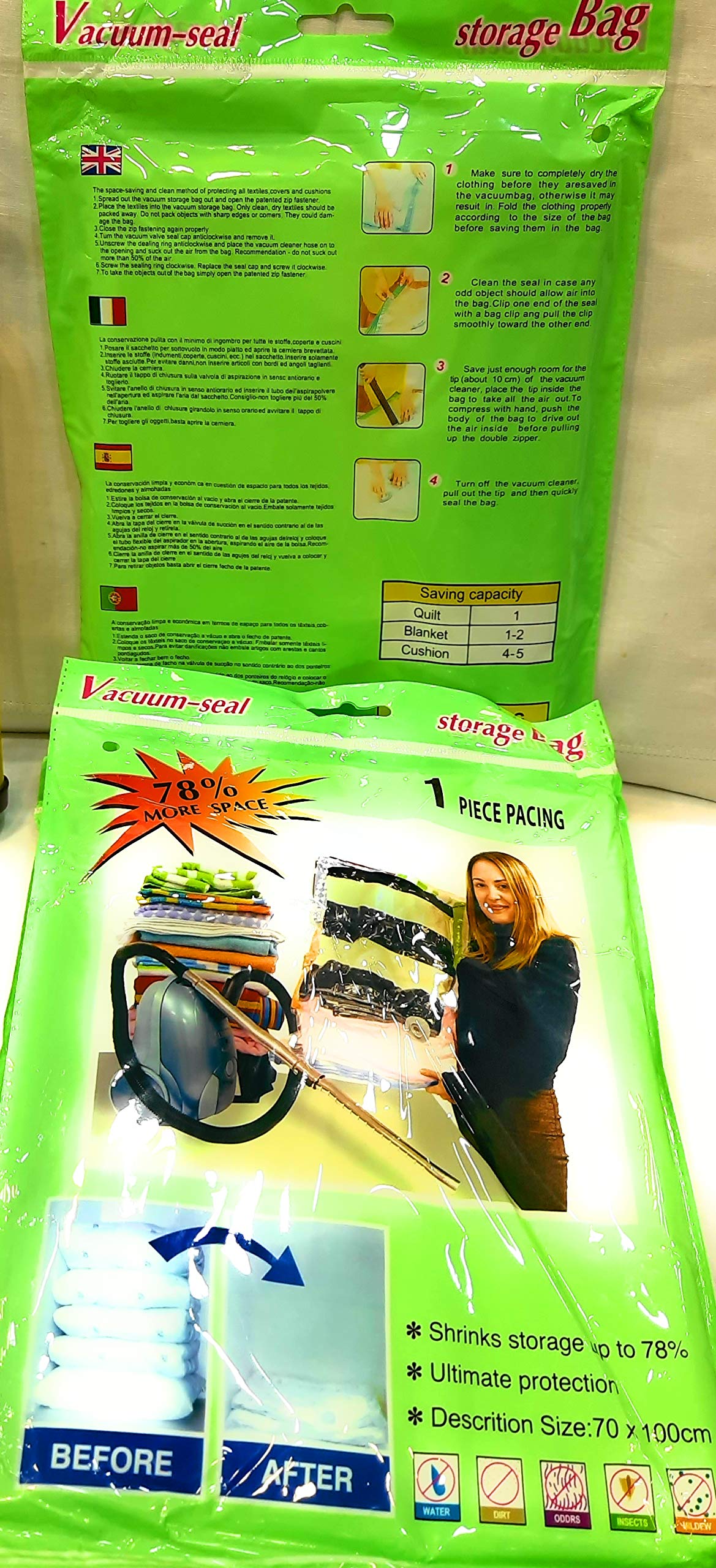 Snyter Polyurethane Compressed Space Saver Storage Bags , 70 x 100 , Clear (Set of 2)