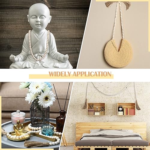 Miniatura 5 de Jetec 3 libros decorativos blancos de imitación de decoración de granja con guirnalda de cuentas de madera de 58 pulgadas para sala de estar, mesa