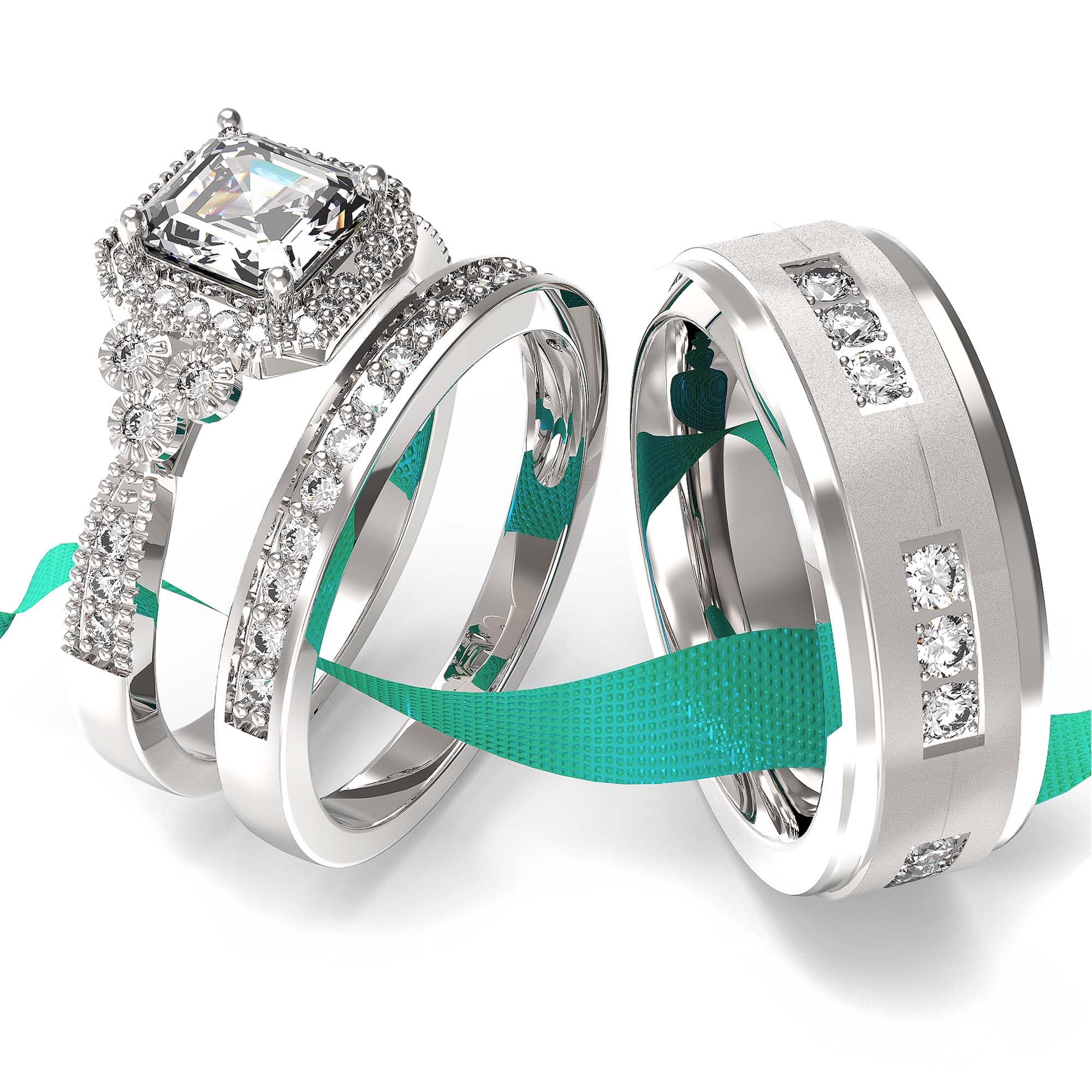 Wedding Ring Sets Moissanite and Titanium