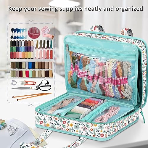 Miniatura 4 de FINPAC Bolsa de almacenamiento de suministros de costura y manualidades, bolsa organizadora de viaje de gran capacidad con bolsillos transparentes y