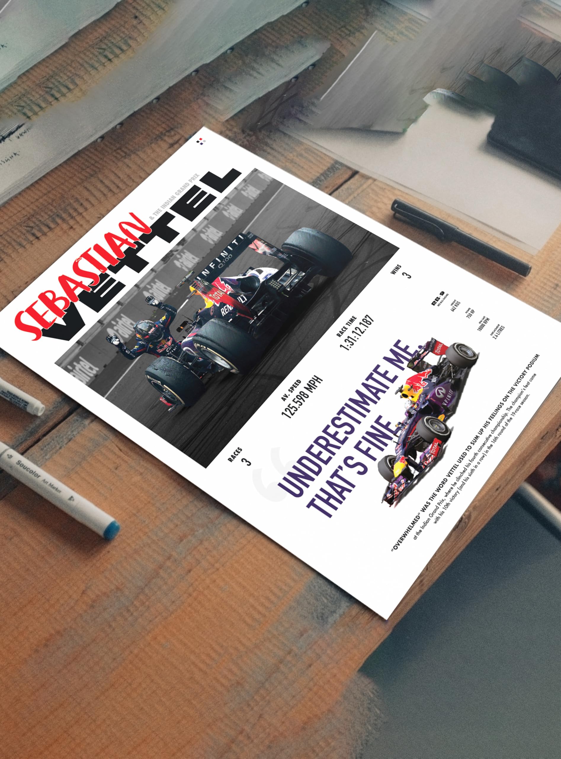 PodiumPe Sebastian Vettel World Champ F1 Poster | Indian Grand Prix Formula 1 Wall Art | A3 | Unframed 1