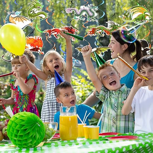 Miniatura 5 de Eersida 30 piezas de decoraciones de fiesta de dragón, decoración de techo de remolino colgante de dragón, decoración de techo de fantasía,