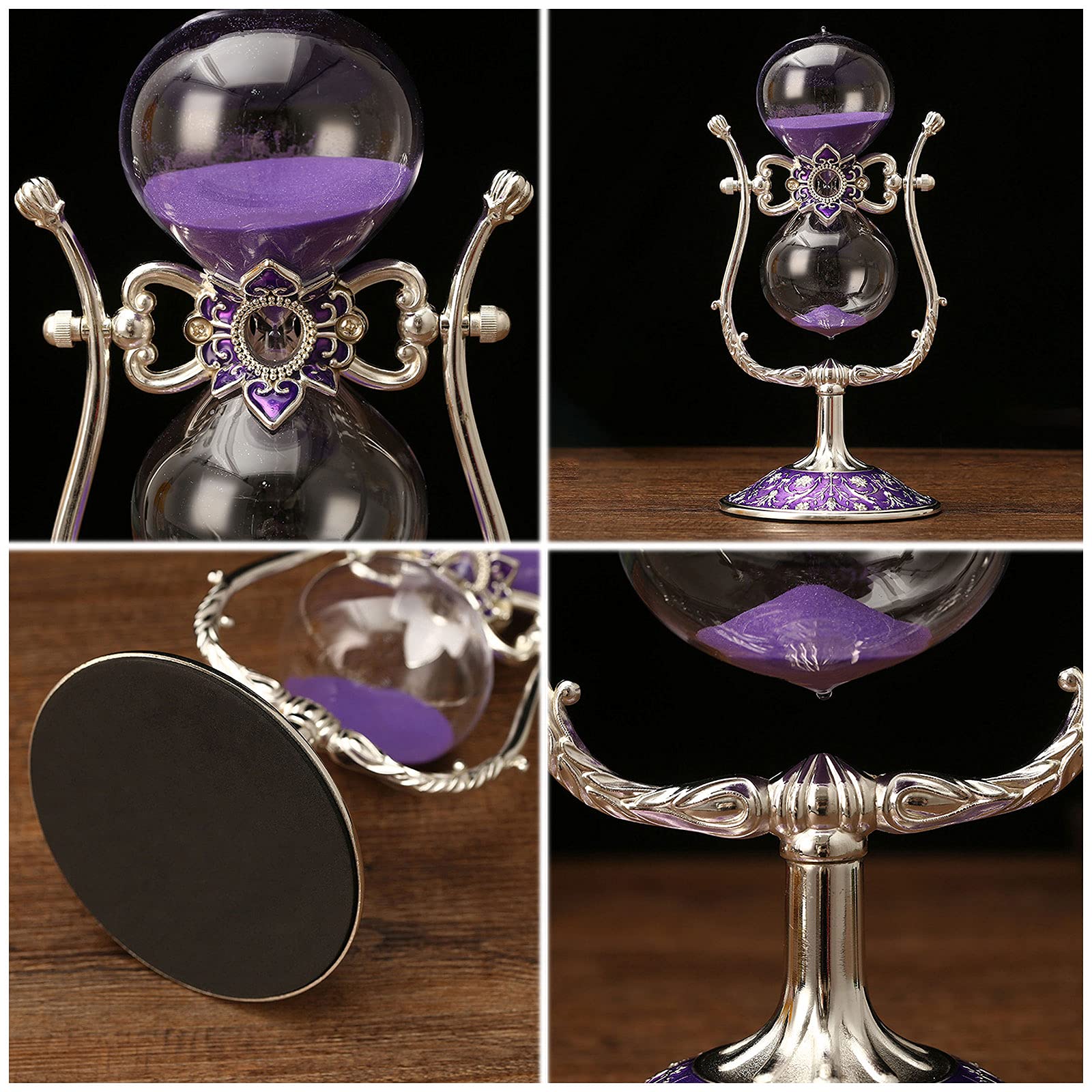Reloj de Arena Asistente de gestión del Tiempo Temporizador de Reloj de Arena de Metal Vintage 15 Minutos / 30 Minutos / 60 Minutos Reloj de Arena Antiguo(Purple,60 Minutes)