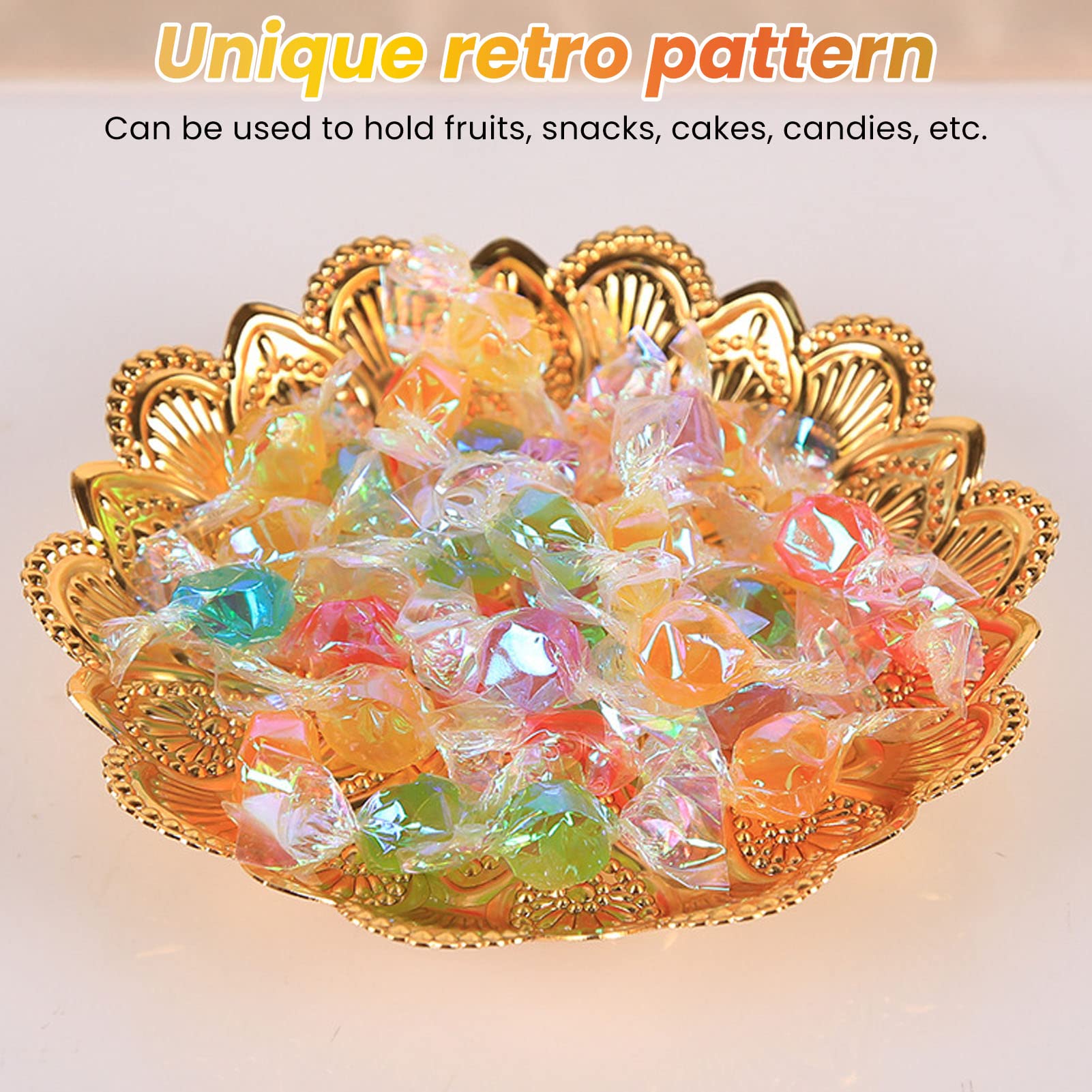 TOTITOM Gold Fruit Bowl Retro Electroplating Pattern Smoother Surfaces Snack Tray for Family Dinners Parties Pastries Candies Decorative Bowls for home Decor