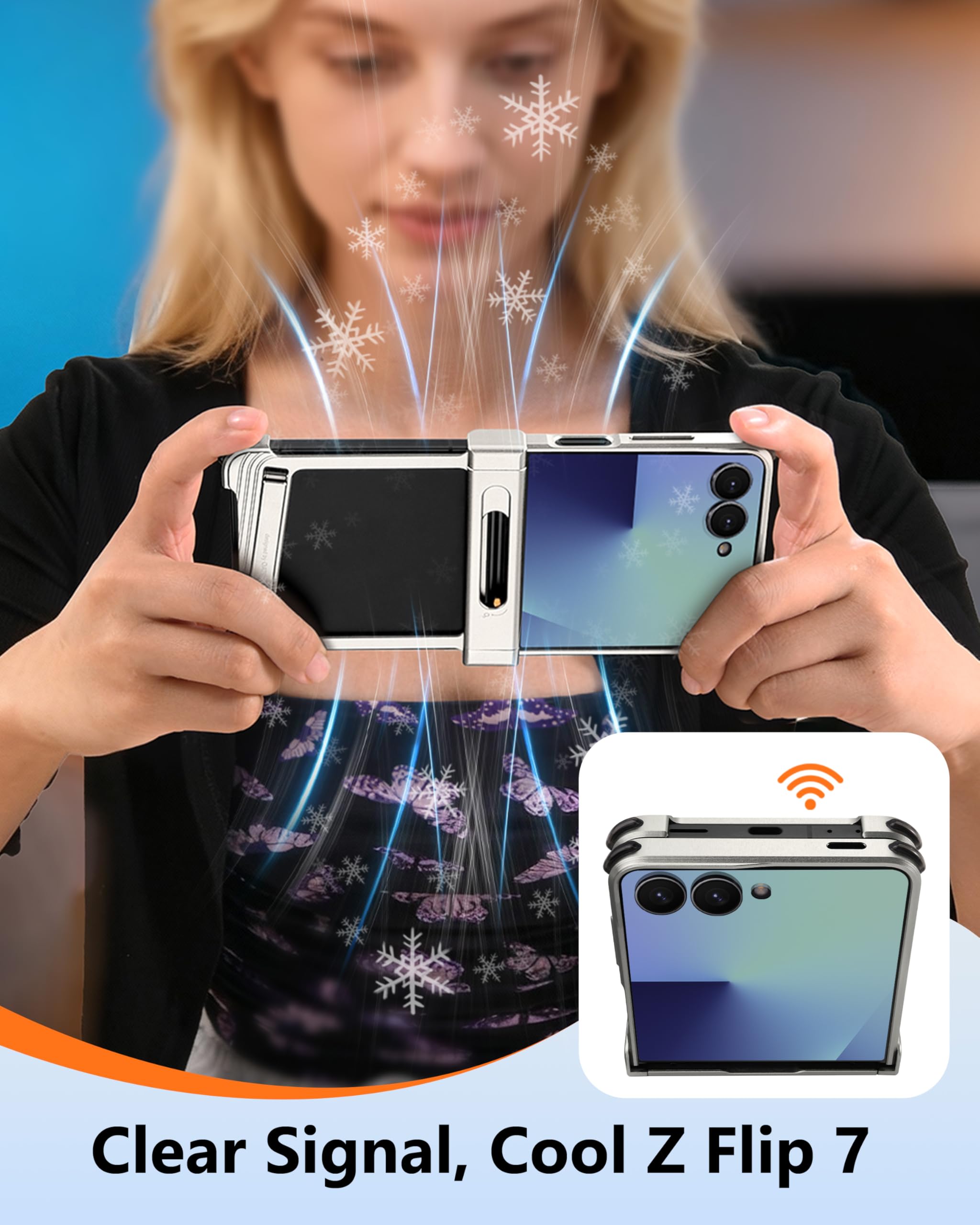 Custodia per Samsung Galaxy Z Flip 7, senza cornice, con supporto magnetico, in alluminio, sottile, a dissipazione del calore, antiurto, protettiva, per Samsung Z Flip 7 (argento)
