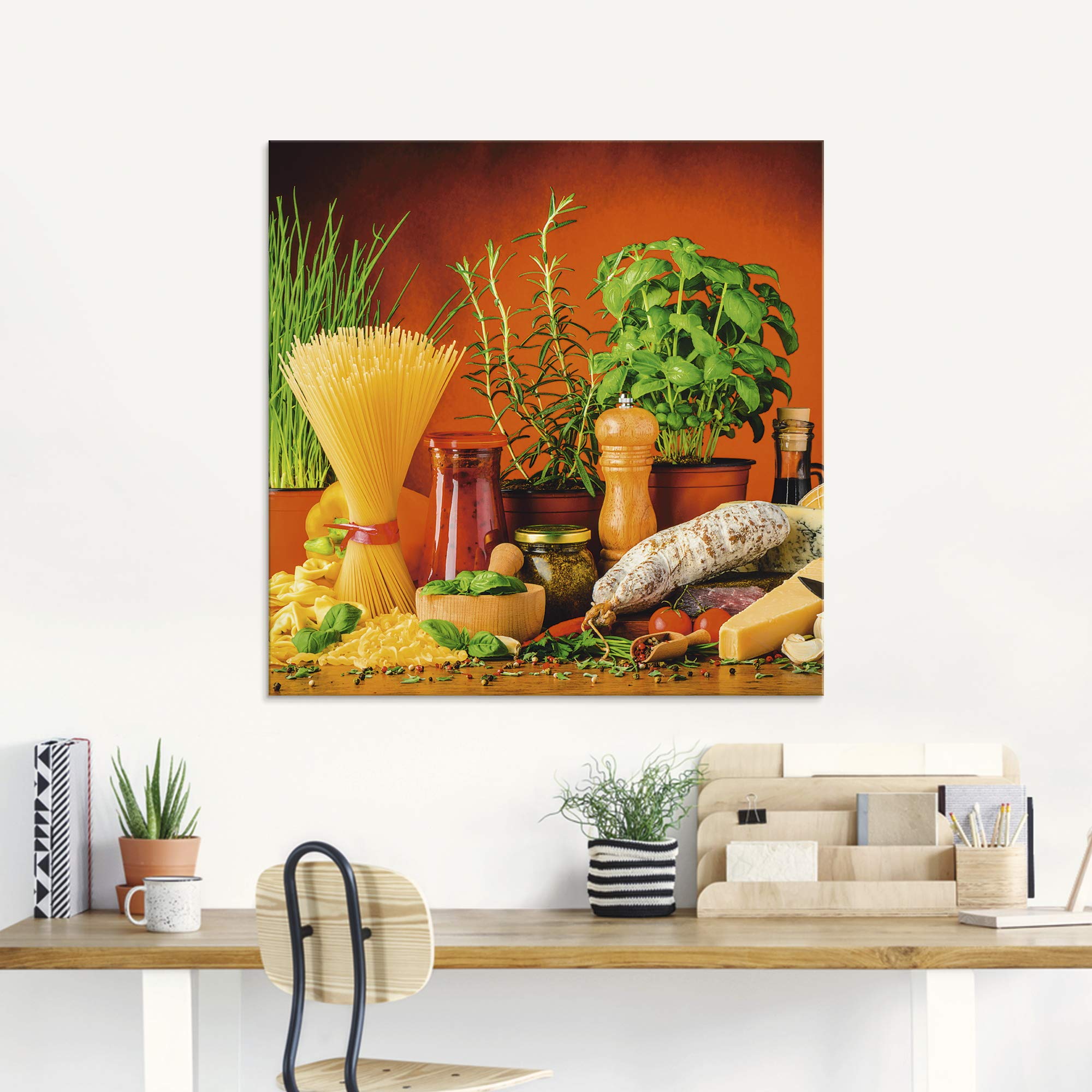 ARTland Wanddeko Glasbilder Wandbild Glas Bild einteilig 80x60 cm Querformat Toskana Italien Dolce Vita Pasta Gemüse Kräuter Gewürze Mediterran S7SM