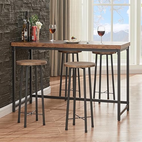 Miniatura 5 de VECELO Juego de mesa de 3 piezas, muebles y sillas redondas de bistró, juego de 2, parte superior de madera de altura de mostrador, ahorro de