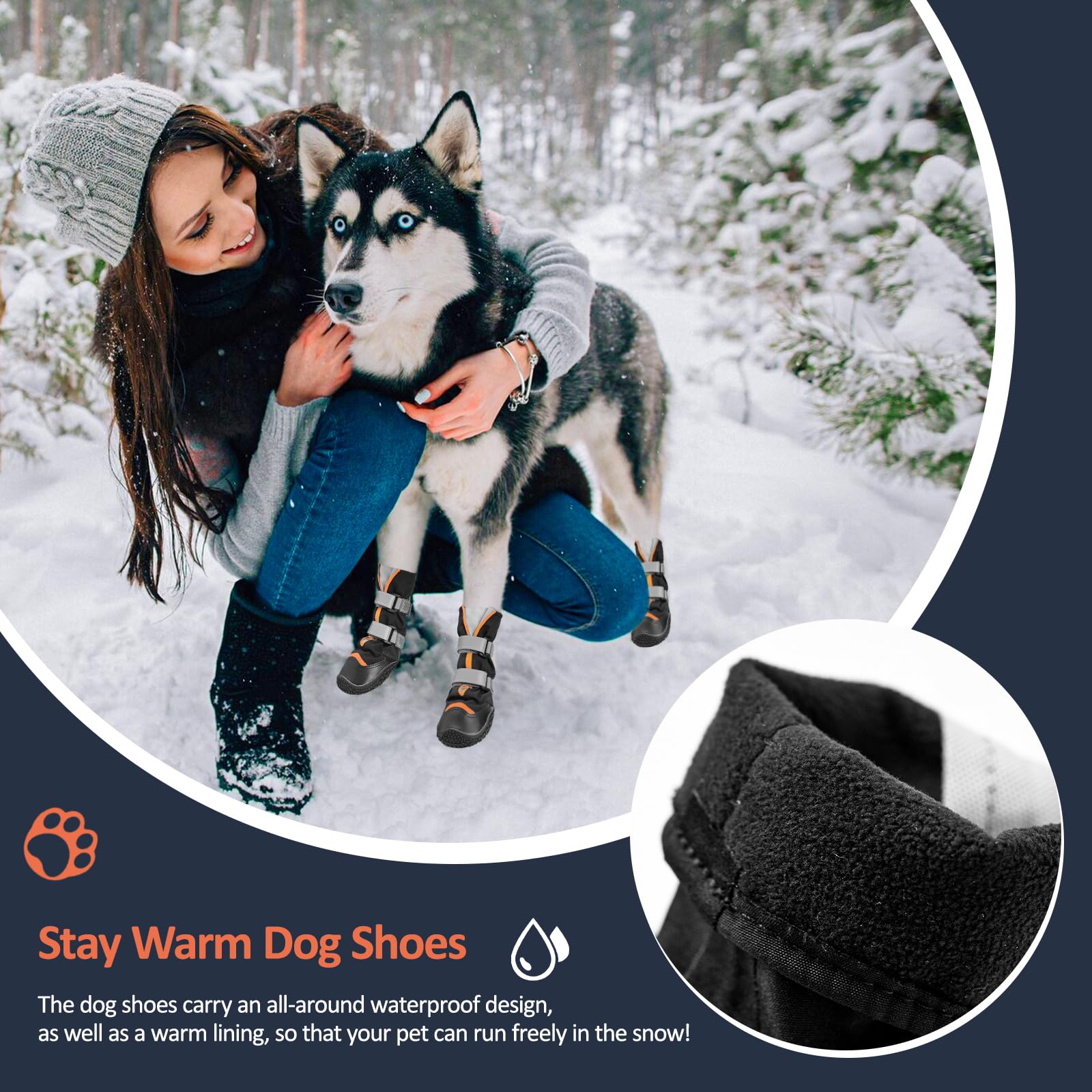 OHCOZZY Zapatos Perro Impermeables Profundos, Botas Altas del Perro con la Lengüeta en Forma de V, Resistente al Desgaste Suela Protector de la Patas Perros Pequeños, Medianos y Grandes 4 Piezas,L