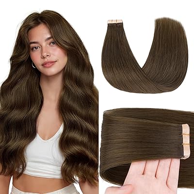 GOO GOO Tape in Hair Extensions Human Hair, 4A Chocolate Brown, 22inch 50g 20pcs, Skin Weft Seamless Invisible, Silky Straight with Thick Ends, Remy Human Hair