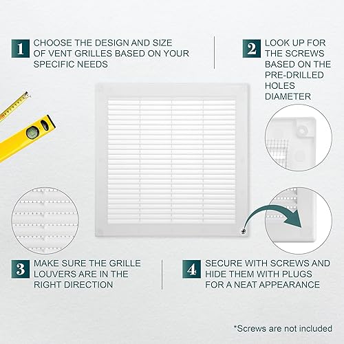 Miniatura 10 de Medida de apertura de 6 x 6 pulgadas  Rejilla externa de ventilación cuadrada marrón con malla protectora - Registro de plástico ligero  cubierta de