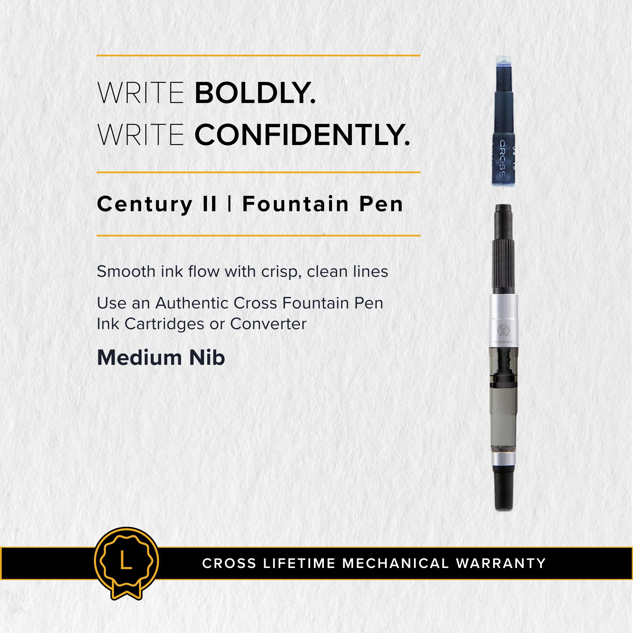 CROSS Century II Lustrous Chrome Pióro wieczne ze średnią stalówką w pudełku prezentowym premium – pióro Catridge do wielokrotnego napełniania