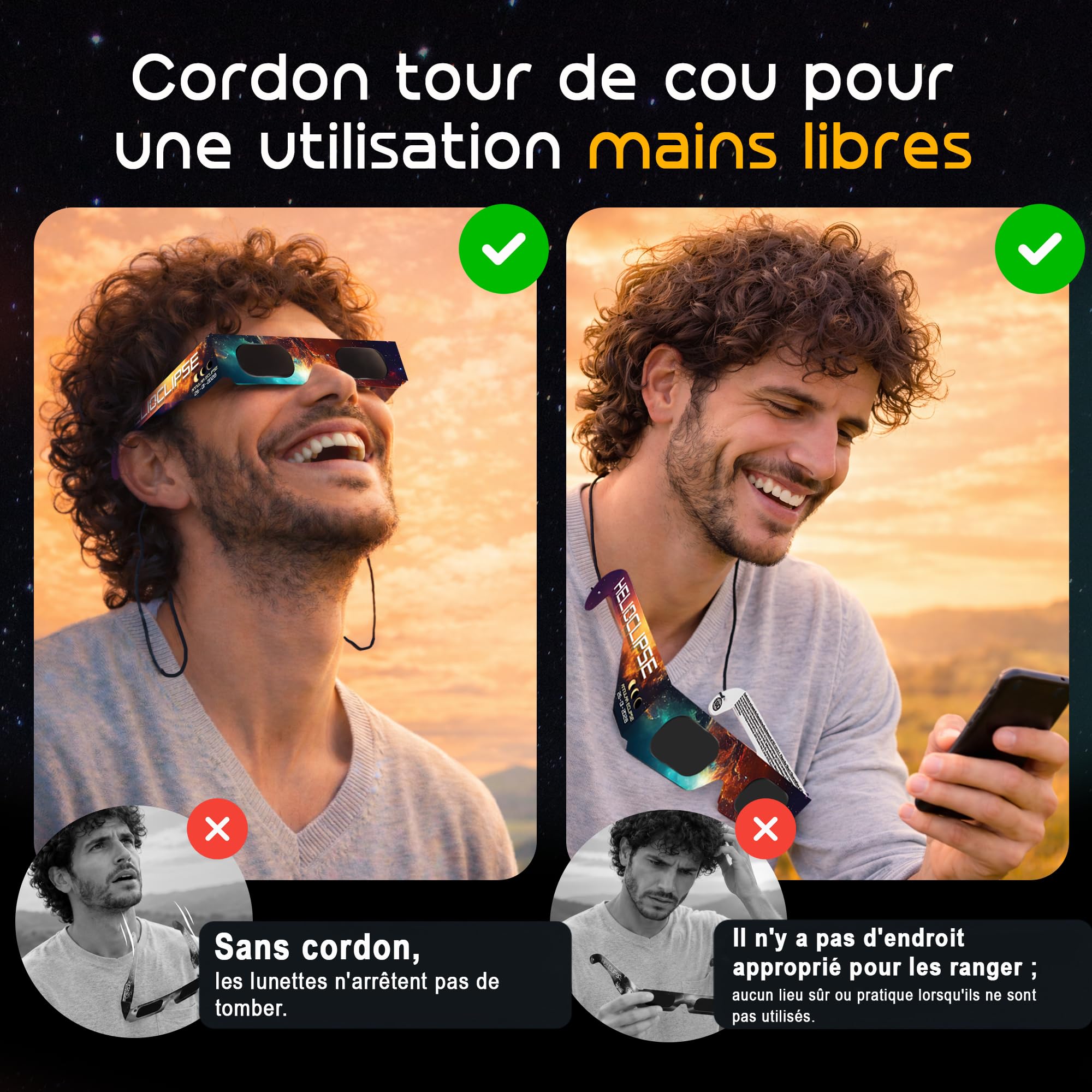 Helioclipse 50x Lunette Eclipse Solaire 2026 ISO 12312-2 - Lunettes Eclipse Solaire - Lunette pour Eclipse Solaire - Bonus 10x filtre pour téléphone