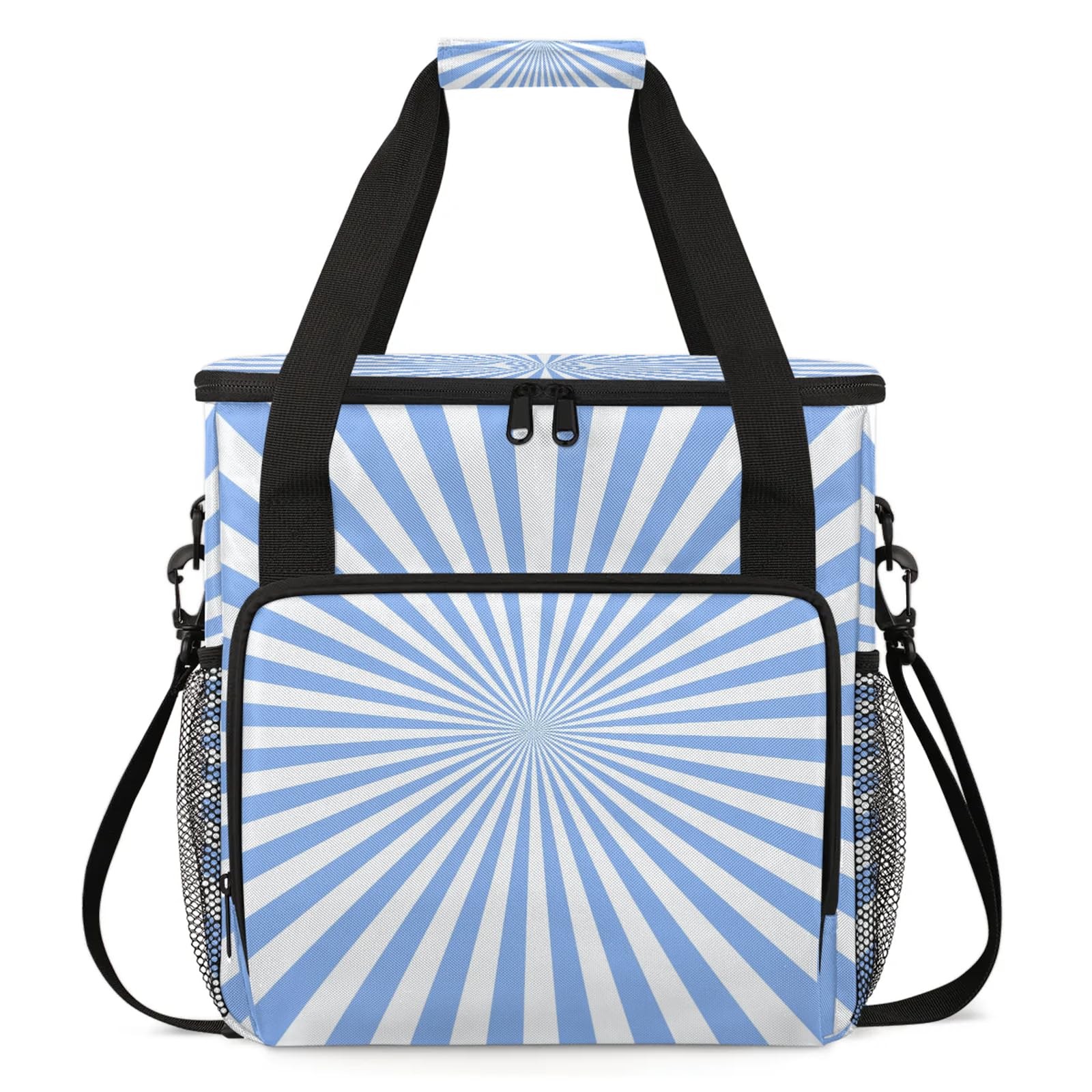 Adornori Blue Striped Travel Coffee Maker Carrying Bag, Large Organizer Storage Tote Bag Insulated Reusable Cooler Grocery Bags