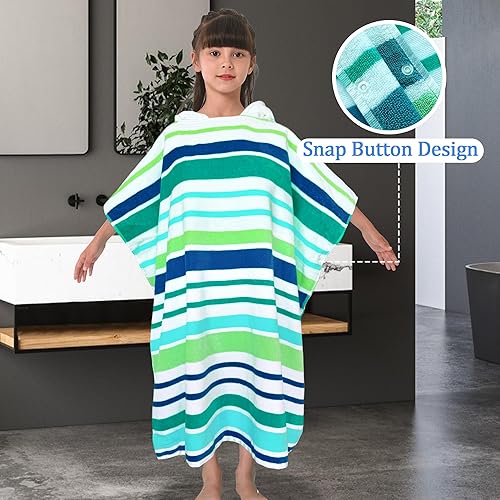 Miniatura 3 de VOOVA & MOVAS Toallas tipo poncho con capucha para adolescentes (8 a 16 años), toalla de poncho gruesa 100% algodón para niños grandes, perfecta