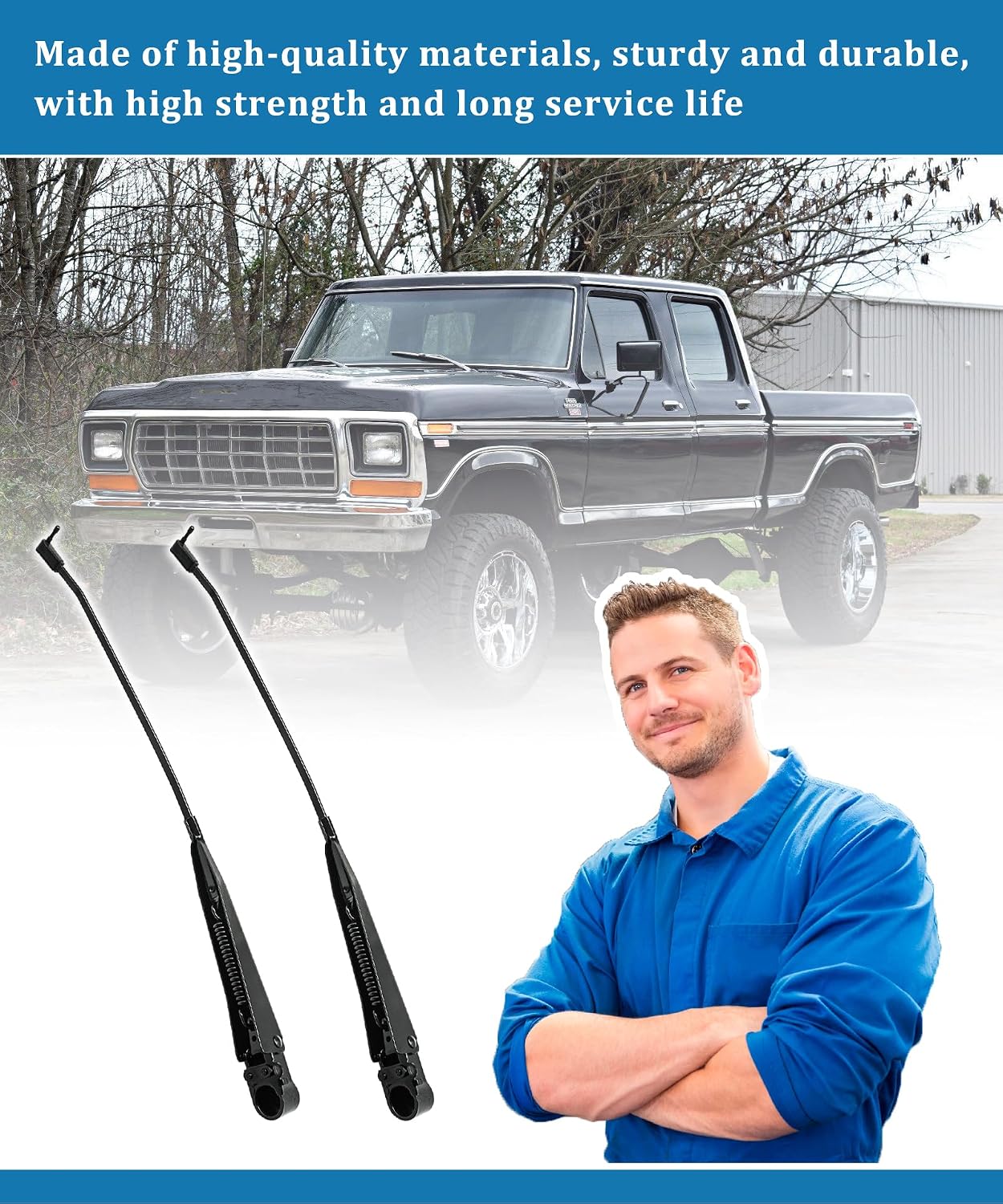 1 Pair Front Windshield Wiper Arm Replacement Compatible with 1980-1996 Ford Bronco, F-100, F-150, F-250, F-350, F-Super Duty, Easy Installation, Replacement for 42847, E7TZ17526B