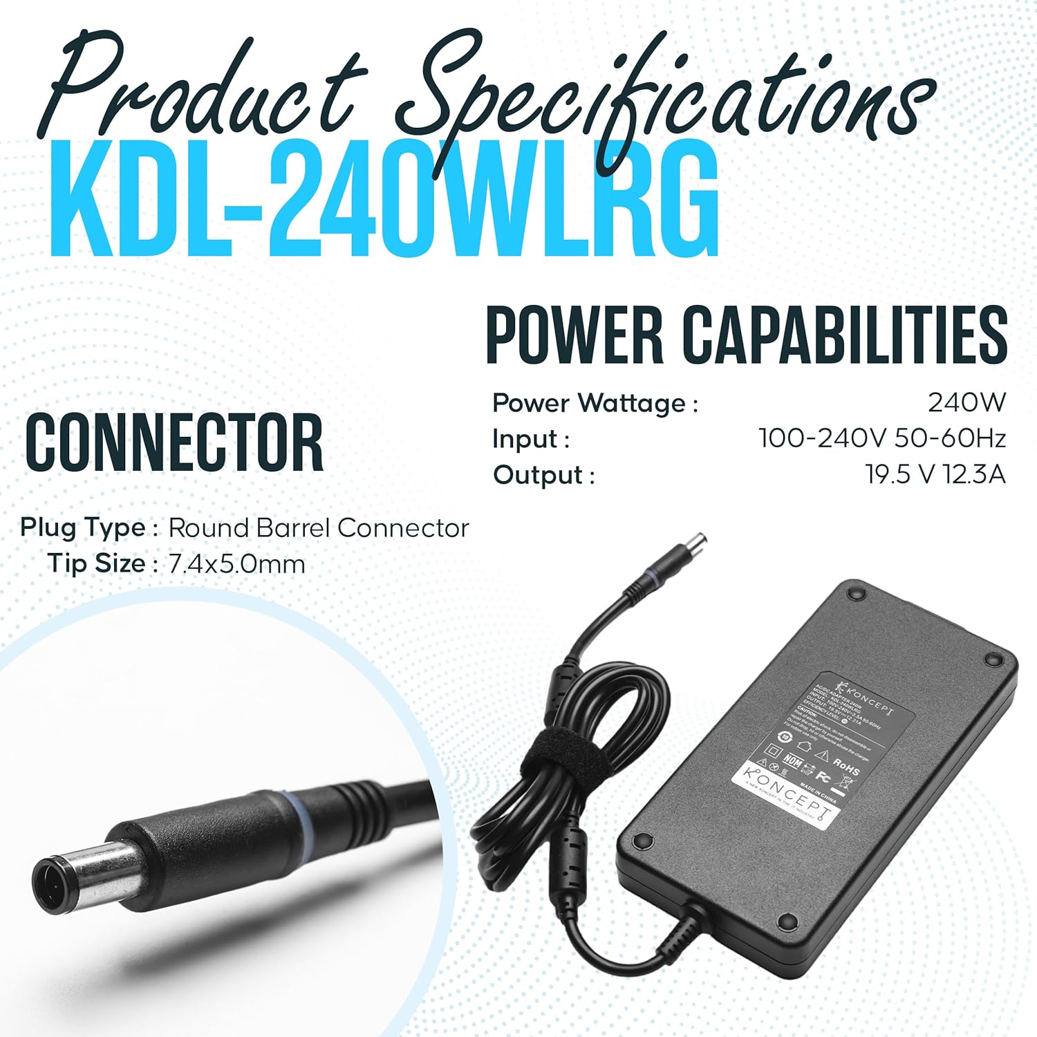 Laptop Charger 240W (UL Safety Certified) 19.5V 12.3A Power Supply Fit for Dell Alienware M17 R1 R2 R3 R4 R5 M17X R2 R3 M18X Area-51m R2 G5 G7 Gaming Laptop Power Cord AC Adapter