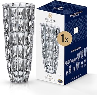 Crystal Bohemia Glasvase - Haltbare, dekorative Vase aus Kristallglas - 135 x 135 x 327 mm - Ideal für Blumen und Kerzen - Perfekt für Alltag, Geburtstage, Hochzeiten & Partys