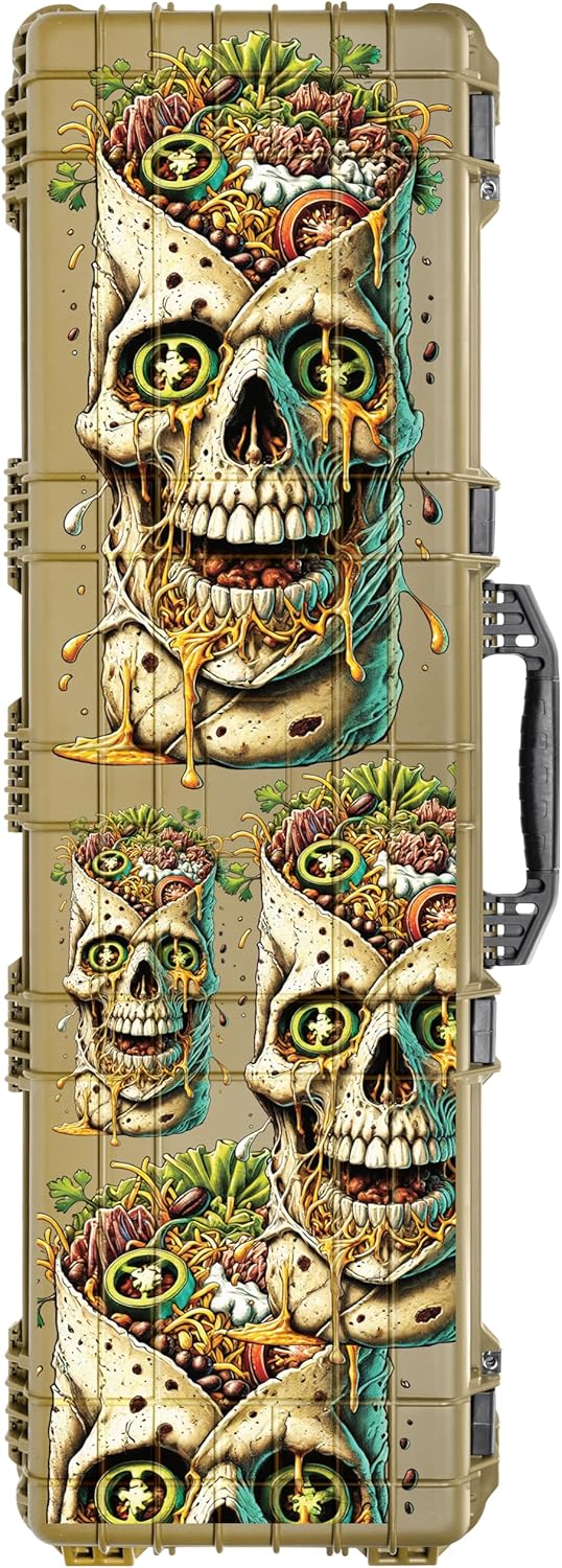 Eylar 53" Hard Roller Rifle Case w/Zombie Burrito UV Print and RAGAR 50.5" Foam Insert, Waterproof, Shockproof Meets TSA Requirements, Tan