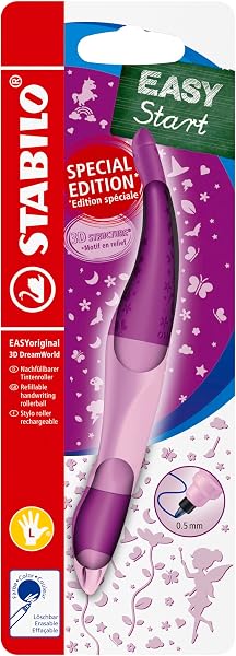 STABILO - Stylo roller - EASYoriginal 3D DreamWorld - Stylo ergonomique pour gaucher - Rechargeable - Encre bleu effaçable - Mauve - Blister