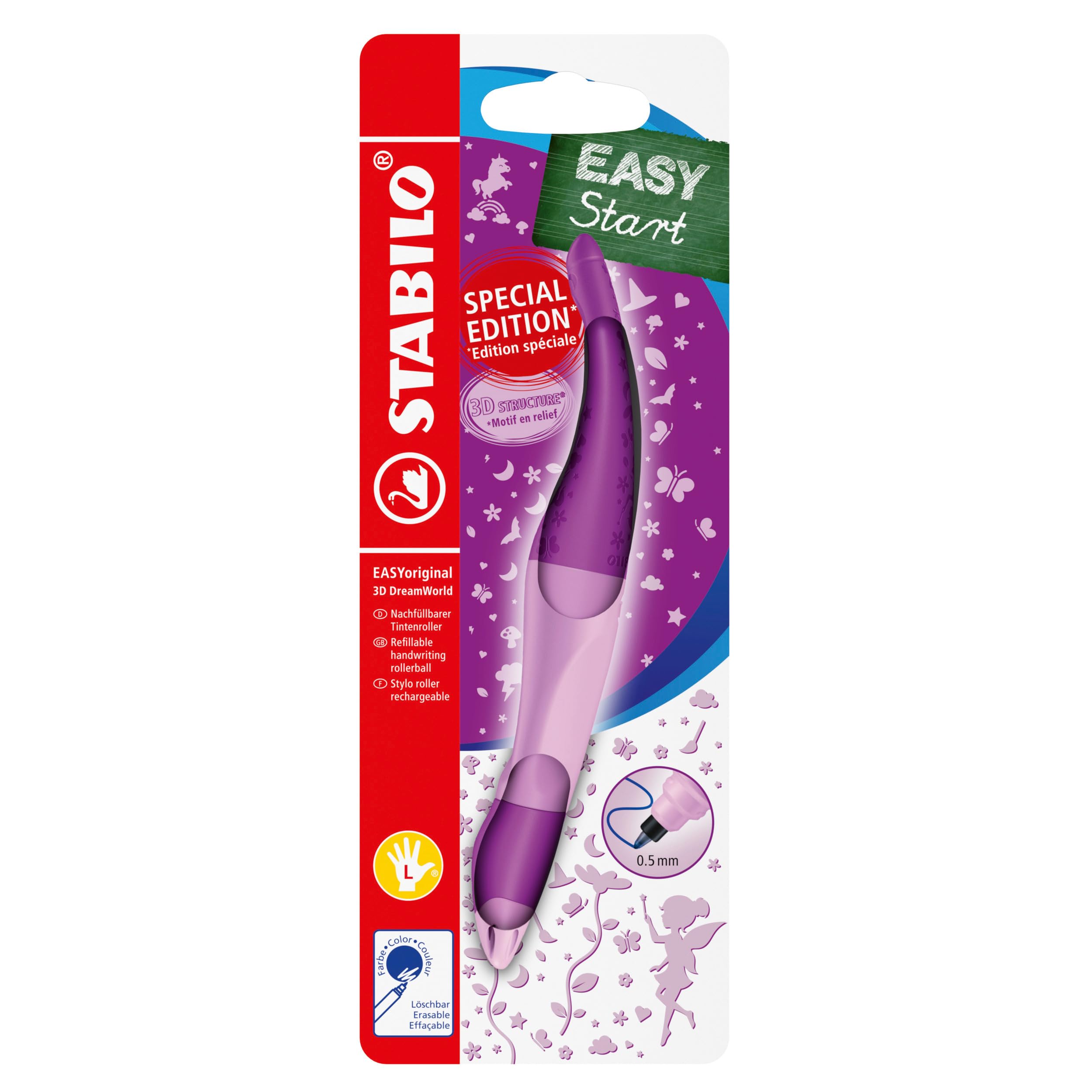 STABILO EASYoriginal 3D DreamWorld Tintenroller – Linkshänder, pink/blau, löschbar