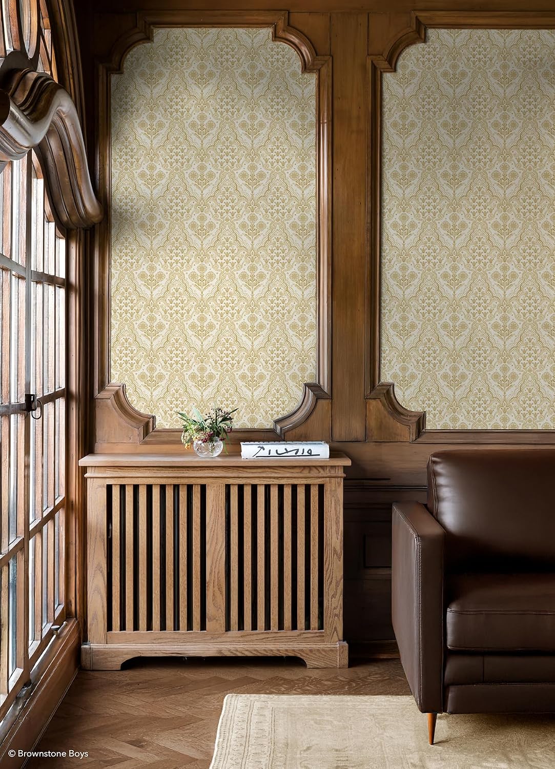 NuWallpaper x Brownstone Boys Brownstone Blooms Ochre Peel and Stick Wallpaper, BBS6551