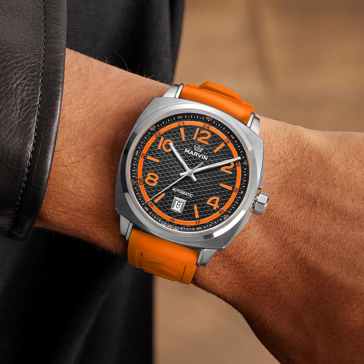 marvin Swiss Mens Watches Automatic Mechanical Watch for Men with Rubber Strap,50M Waterproof,42MM Sapphire Glass Black Dial Luxury Men's Wrist Watches - Image 7