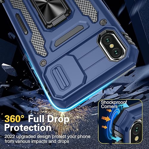 Miniatura 2 de Oterkin Funda para iPhone X, iPhone Xs con cubierta deslizante para cámara y protector de pantalla de vidrio templado, soporte giratorio de 360,