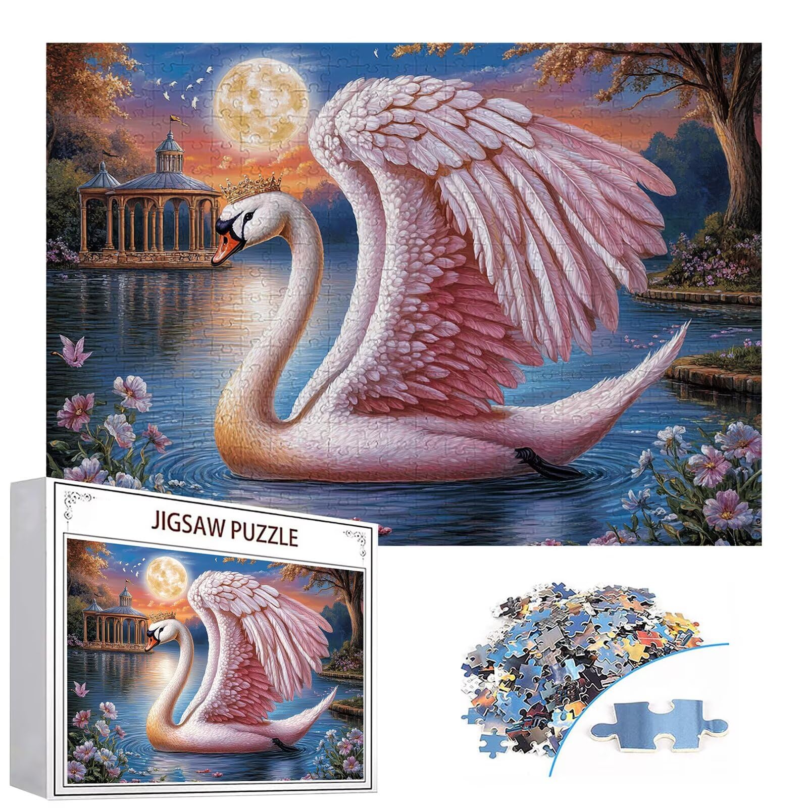 Puzzle 3000 elementów łabędź puzzle dla dorosłych księżyc 122 x 81 cm Unikalne rzemiosło klasyczne 3D drewniana układanka do rodzinnych gier aktywnych, układanka do samodzielnego wykonania nawet do