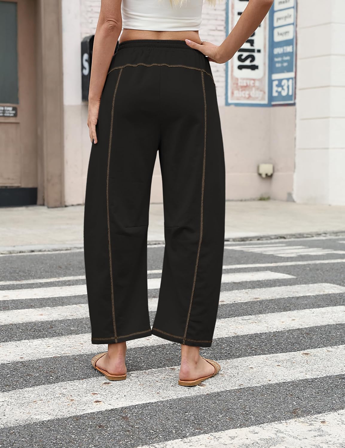 Womens Casual Barrel Pants Baggy Wide Leg Lounge Drawstring Elastic Waist Sweatpants Trousers with Pockets - Image 6