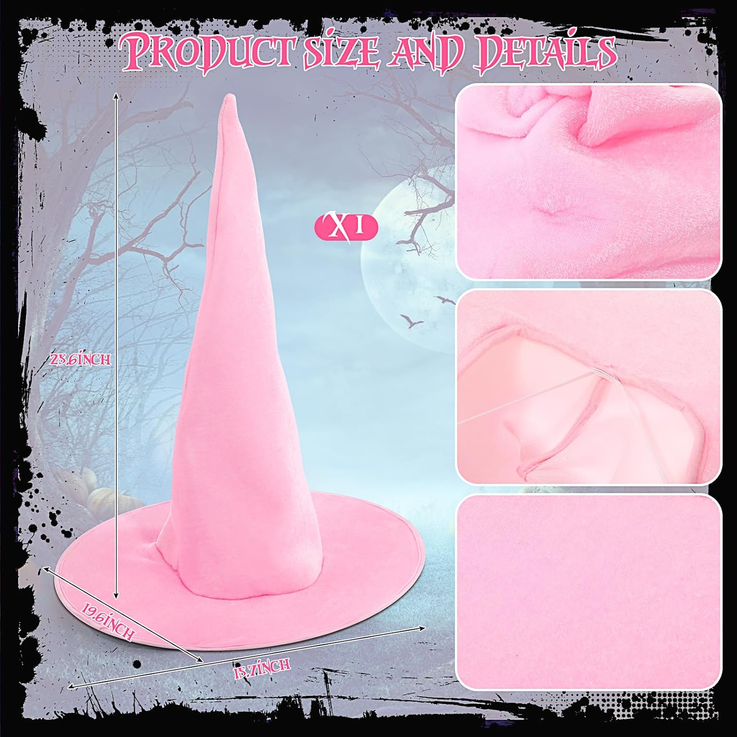 JenPen Women's Witch Hat Large Velvet Ruched Wizard Hat Witch Cosplay Costume Accessory for Halloween Party Masquerade - Image 2