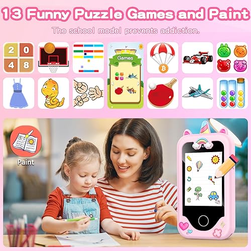 Miniatura 4 de Teléfono de juguete para niños de 3, 4, 5, 6, 7, 8 años, teléfono inteligente para niños de 3 a 8 años, teléfono celular falso con juegos,