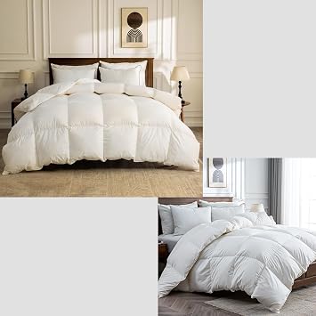 BPC Organic Down Comforter Queen Size, 100% Cotton Cover, Puffy Feather Down Filling, All-Season Fluffy Duvet Insert, 90x90 Inches