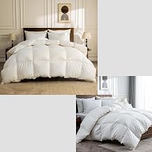 BPC Organic Down Comforter Queen Size, 100% Cotton Cover, Puffy Feather Down Filling, All-Season Fluffy Duvet Insert, 90x90 Inches