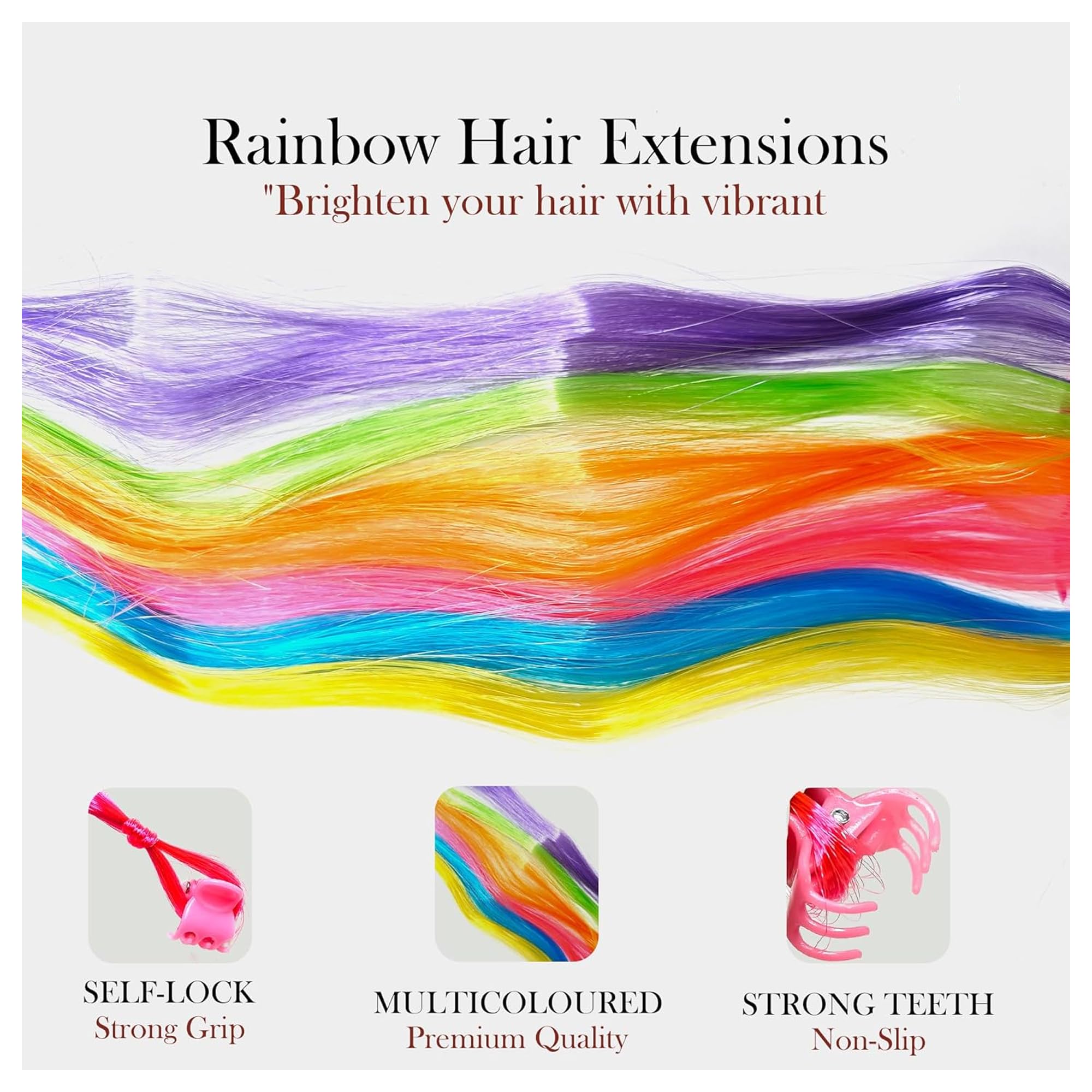 MILAPARK CRAFTS 6pcs Clip-In Colorful Hair Extensions for Kids – Glitter Highlights, Synthetic Hair Streaks, Multicolor Strips for Girls, Birthday Party Dress-Up, Cosplay & DIY Styling 2