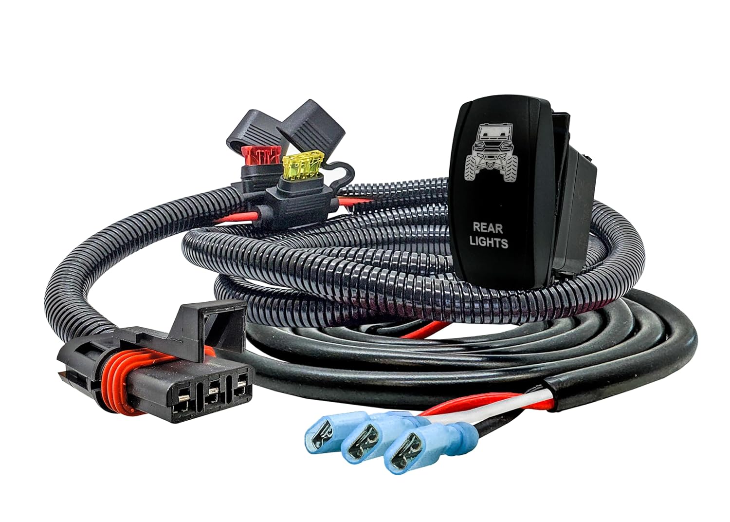OZ-USA Plug-and-Play Pulse Power Busbar Plug 3-Wire Wiring Harness with Rear Lights On/Off Rocker Switch for Dual-Function LED Lights Compatible with Polaris RZR PRO XP Ranger General ADV 2018–2026