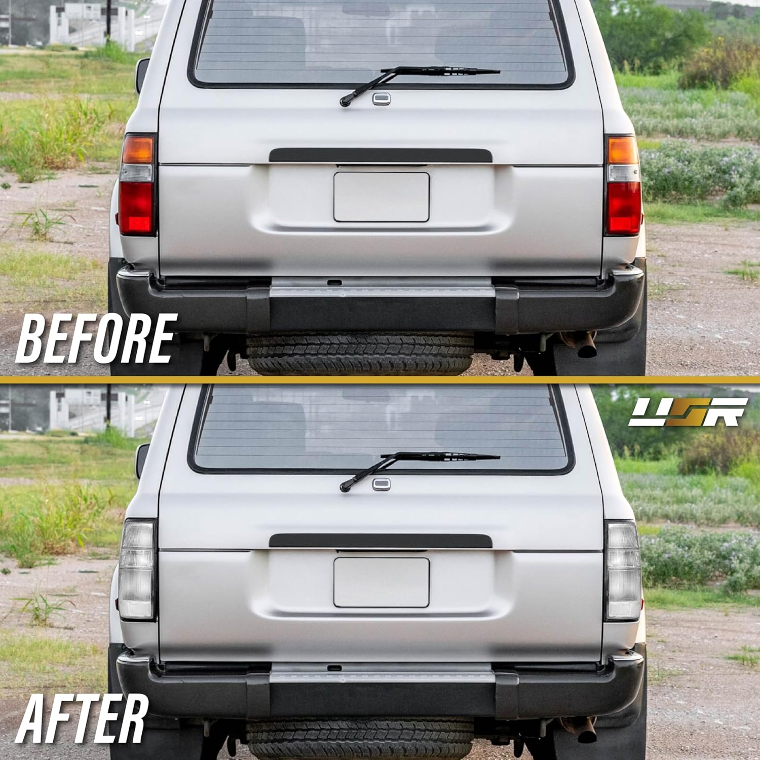 USR UNIQUE STYLE RACING 91-97 FJ80 / FJ82 Tail Light – Rear Tail Lamps Set (Left + Right) Compatible with 1991-1997 Toyota Land Cruiser SUV All Models / 96-97 Lexus LX450 (CLEAR LENS with COLOR BULBS)