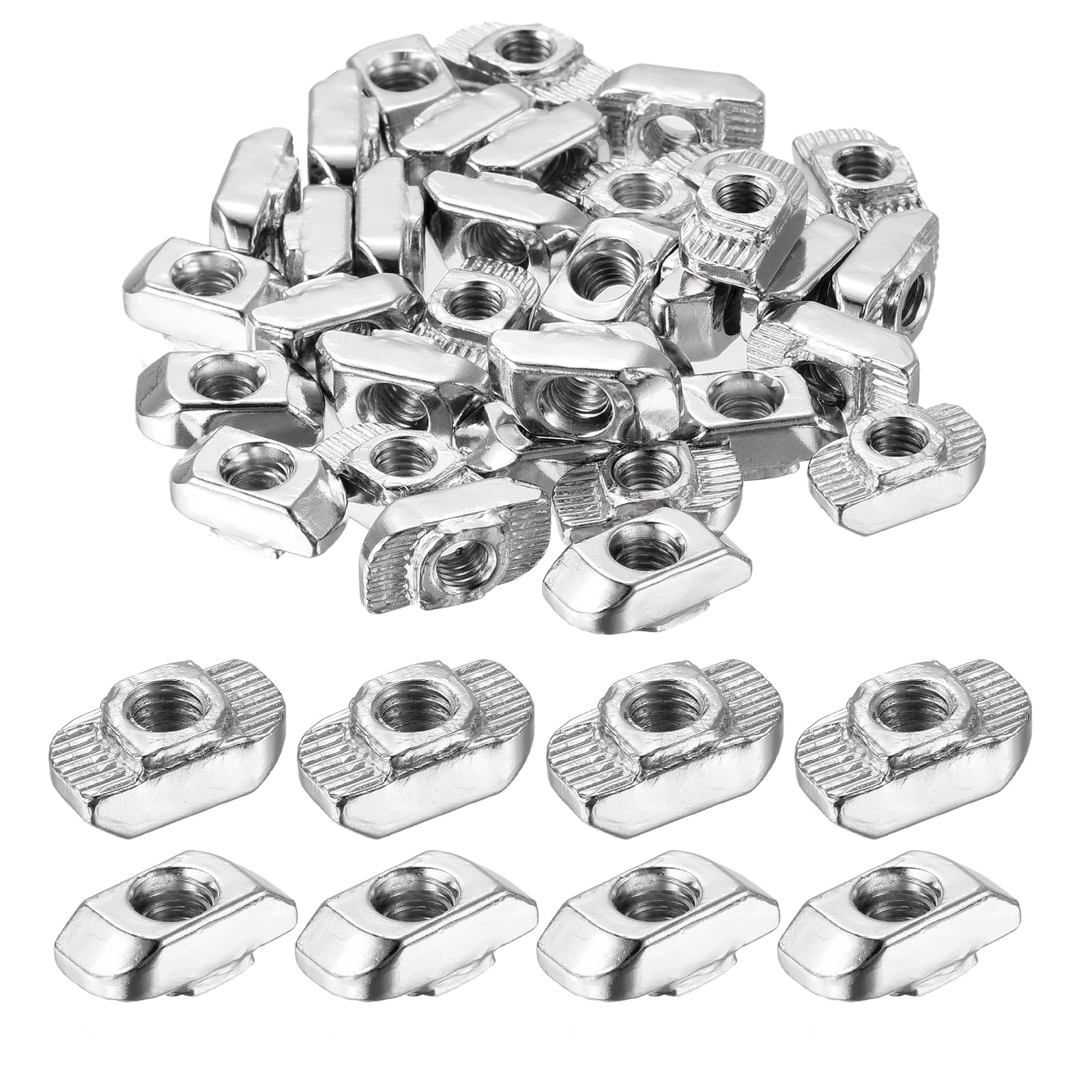 sourcing map 50Pcs M5 T Nuts Sliding T Slot Nut Hammer Head Fastener Carbon Steel Nickel Plated Half Round Roll in Sliding Aluminum Profile Accessories 3030 Series