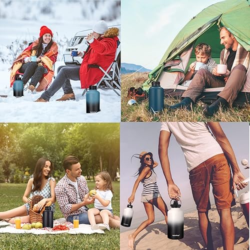 Miniatura 6 de HydroFest Botella de agua de 64 onzas, botella de agua de metal con tapa con popote, botella de agua de medio galón aislada con soporte para