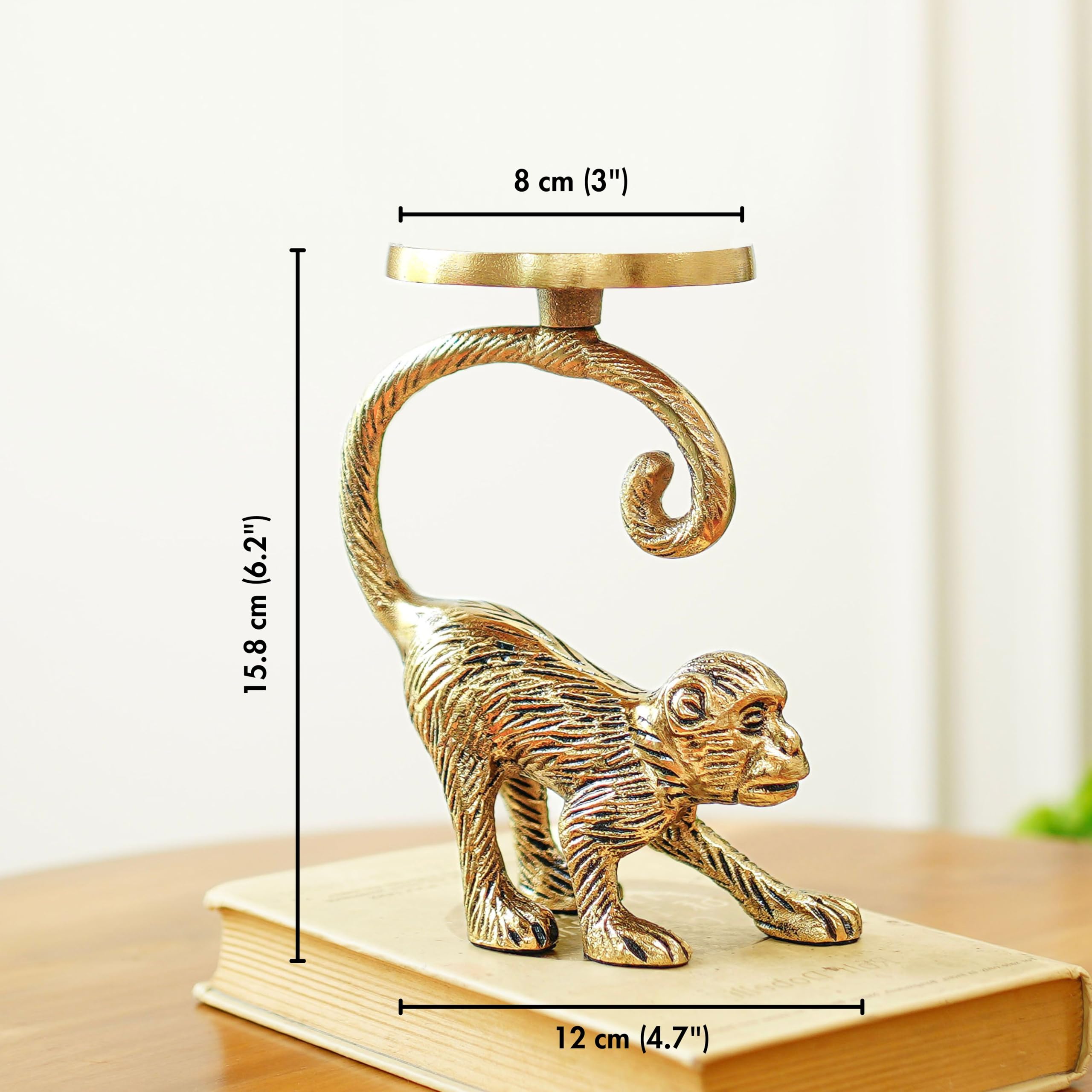 BEHOMA Aluminium Monkey Pillar Candle Holder Stand, Gold 2