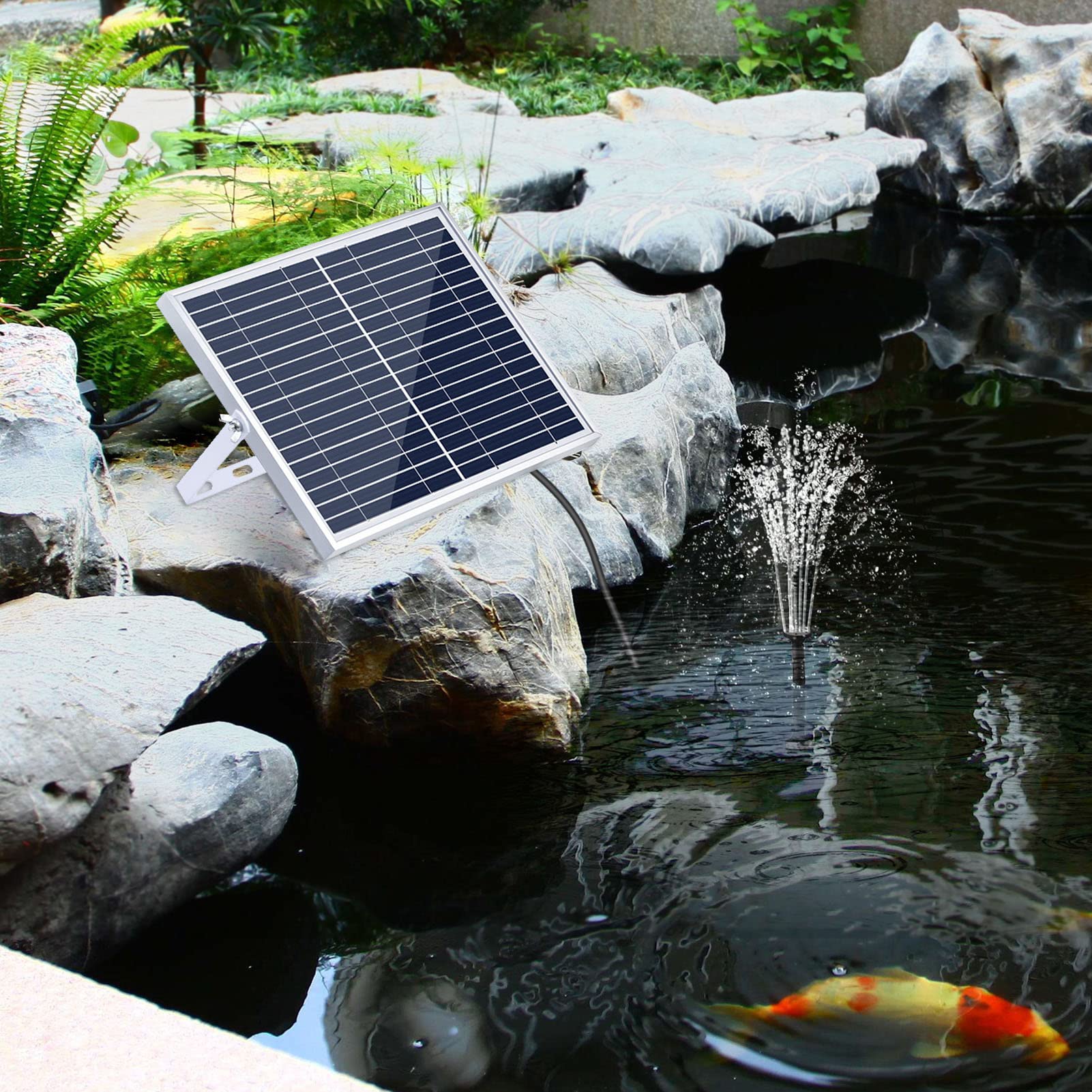 Decdeal Pompa per Fontana Solare da 10 W con Grande Pannello Solare 3 ugelli Max. Altezza dell'Acqua 100 cm per Vasca da Bagno per Uccelli Decorazione da Giardino per Piccoli laghetti