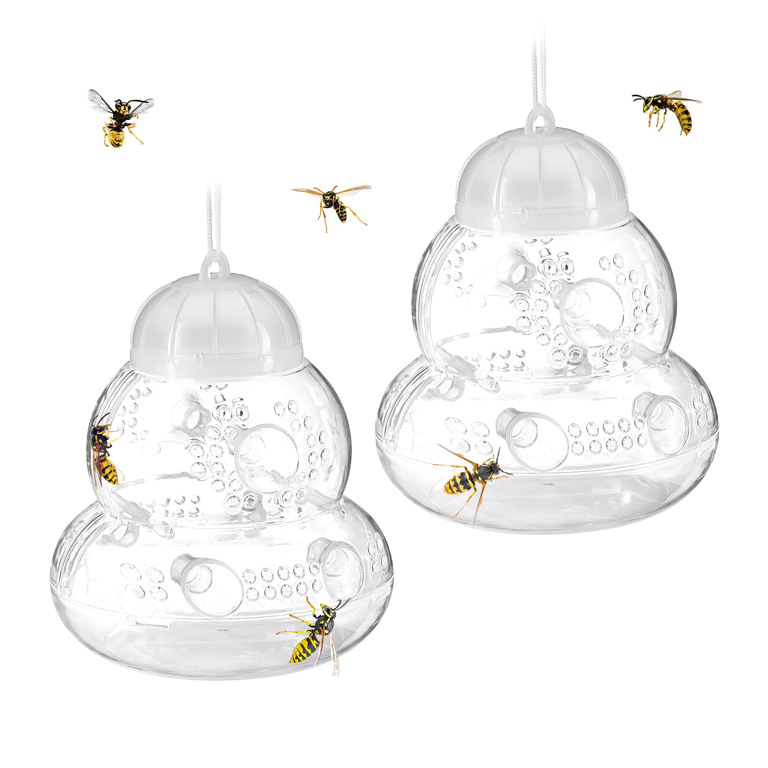 set of 2 wasp traps, live bee trap, without attractants, for hanging up & standing up, waspinator, transparent