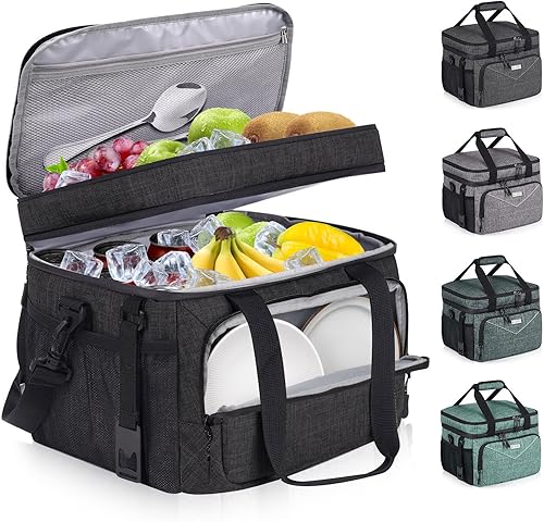 BAVGRED Bolsa enfriadora de hielo plegable para 24 latas, aislada, grande, de doble cubierta, a prueba de fugas, suave, con abridor de botellas,