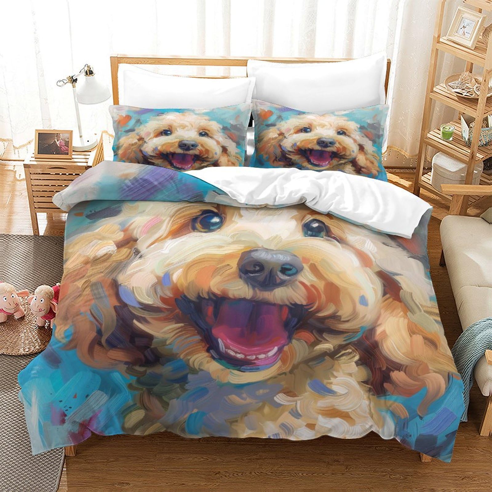 Tnfhsoft Cockapoo Dog Duvet Cover Set 3D Printed Bedding Quilt Cover Set 3 Pieces Soft Microfiber Bedding Quilt Cover With Zipper Closure For Teens And Adults King（220X240cm）